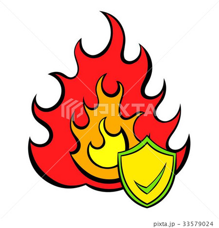 Fire and shield with tick icon cartoon 33579024