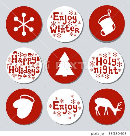 Christmas New Year gift round stickers. Labels 33580403