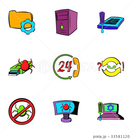 Virus danger icons set, cartoon style 33581120