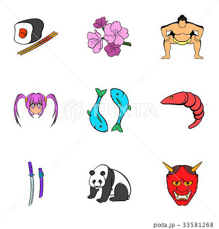 Chinese travel icons set, cartoon style Chinese travel icons set, cartoon style 33581268