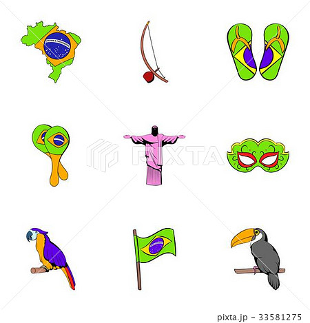 Brasilia icons set, cartoon style Brasilia icons set, cartoon style 33581275