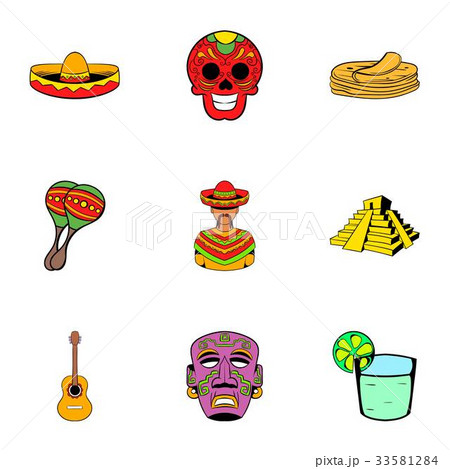 Mexican culture icons set, cartoon style Mexican culture icons set, cartoon style 33581284
