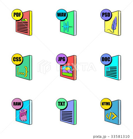 Download file icons set, cartoon style Download file icons set, cartoon style 33581310