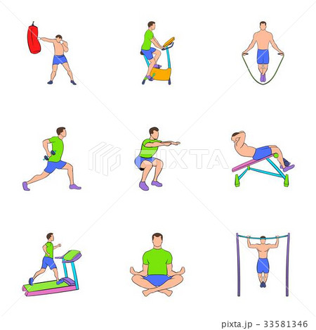 Training apparatus icons set, cartoon style 33581346