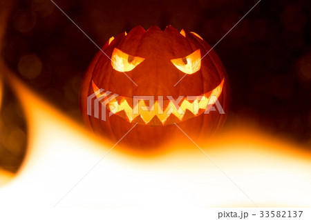 Fire flames halloween pumpkin burning eyes mouth 33582137