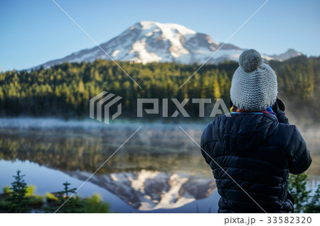 The  Photographer Taking Pictures of Mountain Lake 33582320