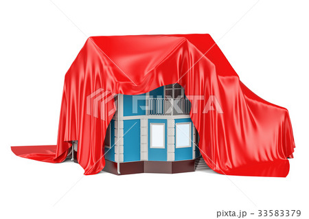 Home covered red fabric, presentation concept 33583379