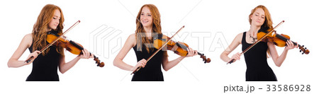 Woman with violin isolated on white 33586928