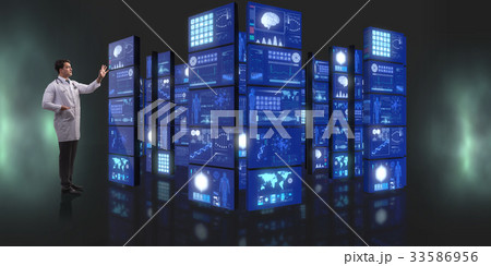Doctor in telemedicine concept pressing buttons Doctor in telemedicine concept pressing buttons 33586956