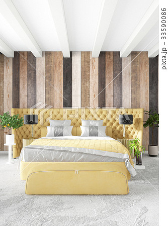 Minimal bedroom Interior design wood wall, yellow 33590086