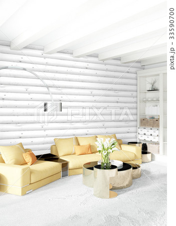 Minimal bedroom Interior design wood wall, yellow 33590700