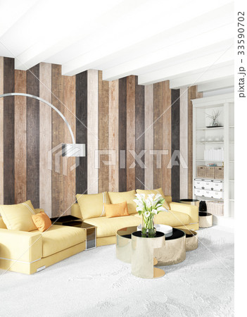 Minimal bedroom Interior design wood wall, yellow Minimal bedroom Interior design wood wall, yellow 33590702