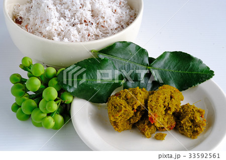 Ingredients for making famous Thai Green Curry 33592561
