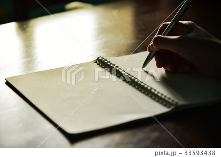 Writing Note on wooden table Writing Note on wooden table 33593438