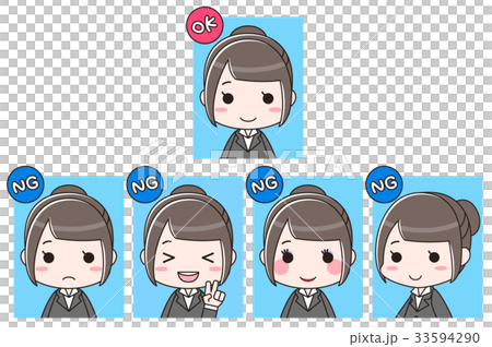 証明写真のOK・NGセット（アイコン付き）　女性 33594290