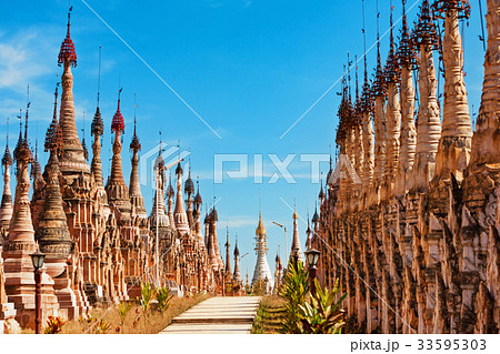 Burmese Kakku Pagodas near Inle lake, Myanmar 33595303