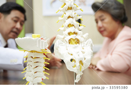 a doctor is showing spine models for the elderly woman a doctor is showing spine models for the elderly woman 33595380