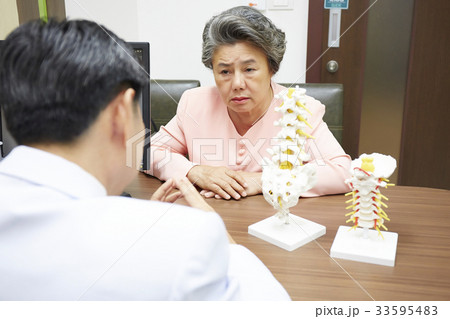 The old patient is listening what the doctor explaining to 33595483