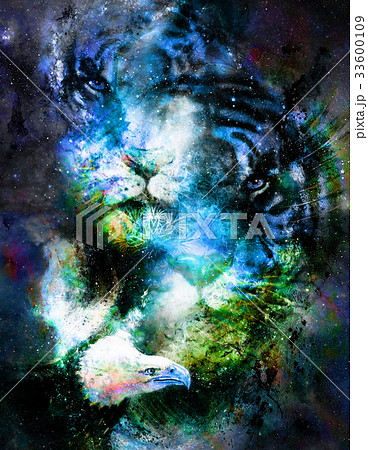 magical space tiger and eagle and ornament magical space tiger and eagle and ornament 33600109