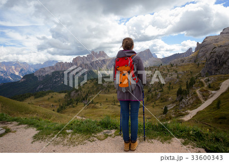 tourist girl at the Dolomites tourist girl at the Dolomites 33600343