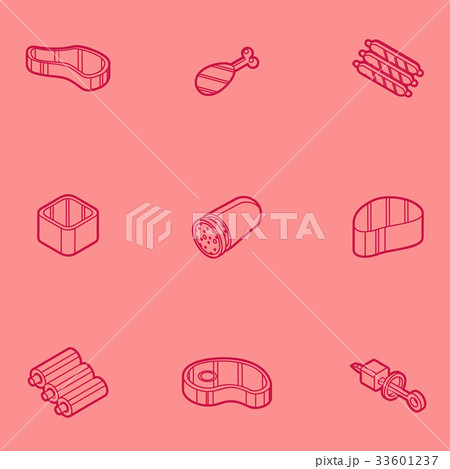 Meat color outline isometric icons Meat color outline isometric icons 33601237