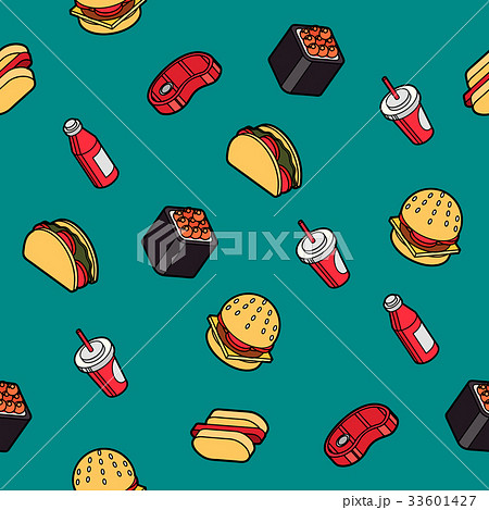 Fast food outline color isometric pattern Fast food outline color isometric pattern 33601427