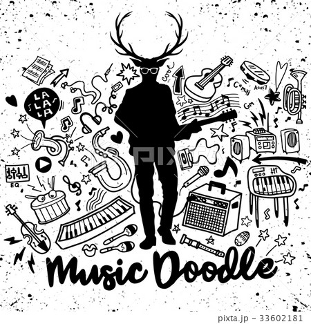 Hipster deer with a guitar and cool eye glasses  33602181