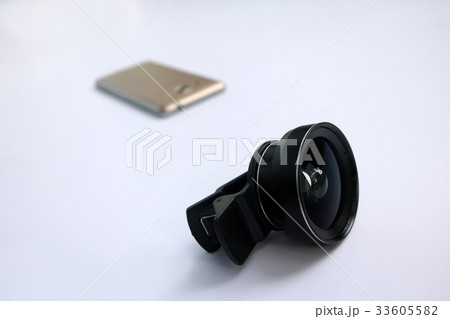 Clip lens with mobile phones in white background. 33605582