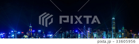 香港の夜景とレーザーショー　　大パノラマ 33605956