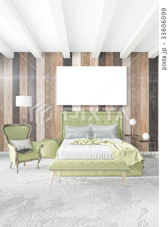 White bedroom minimal Interior design with wood 33606099