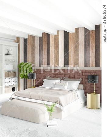 White bedroom minimal style Interior design with 33606574