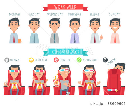 Man During Work Week. Cinemaddict at Cinema Vector 33609605