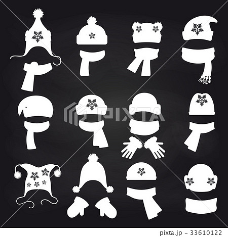 Winter accessories white silhouette on chalkboard Winter accessories white silhouette on chalkboard 33610122