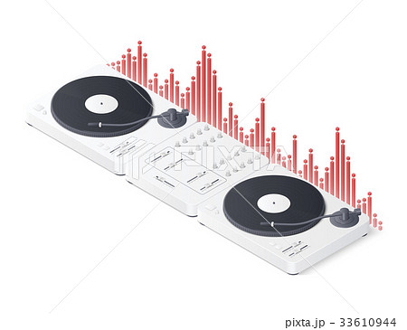 DJ mixer panel, turntables and wave equalizer 33610944