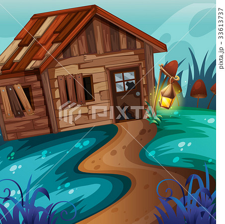 Old cottage in the field at night 33613737