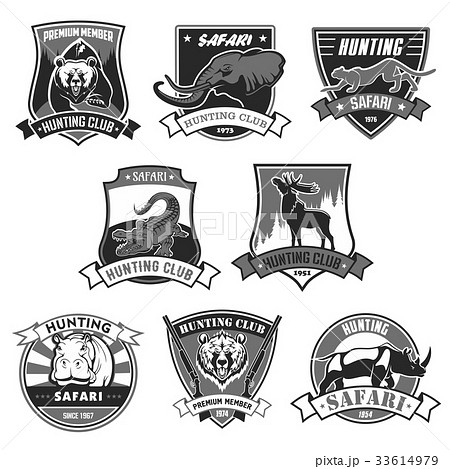 Hunting club safari hunt open season vector icons 33614979