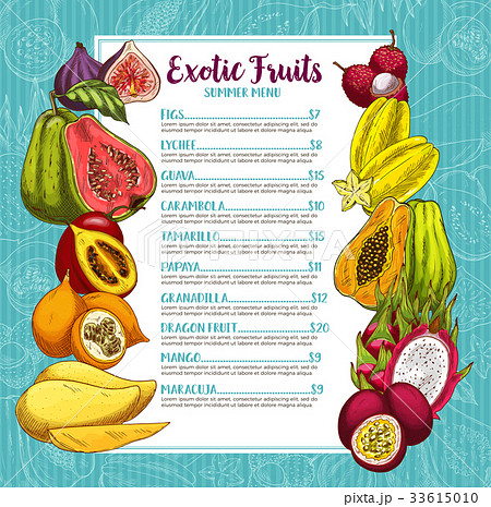 Vector price menu for exotic fresh tropical fruits 33615010