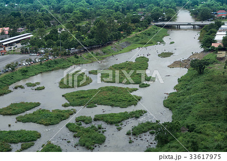 Aerial view of village and river with the forest Aerial view of village and river with the forest 33617975