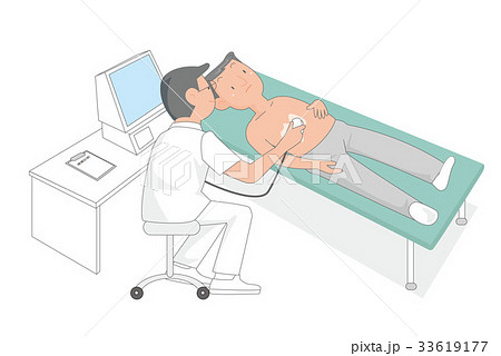 超音波検査を受ける男性と医者。 33619177