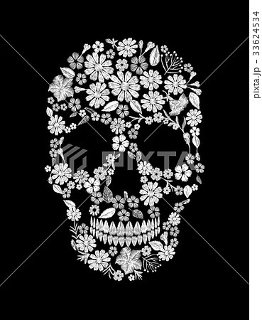 Vintage embroidered flower skull. Muertos Dead Day 33624534