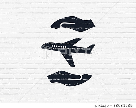 Insurance concept: Airplane And Palm on wall 33631539