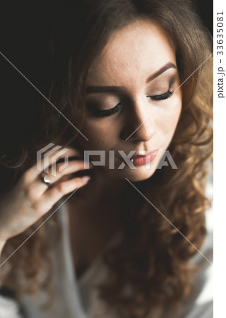 Portrait of beautiful bride with fashion veil at Portrait of beautiful bride with fashion veil at 33635081