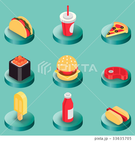 Fast food color isometric icons Fast food color isometric icons 33635705