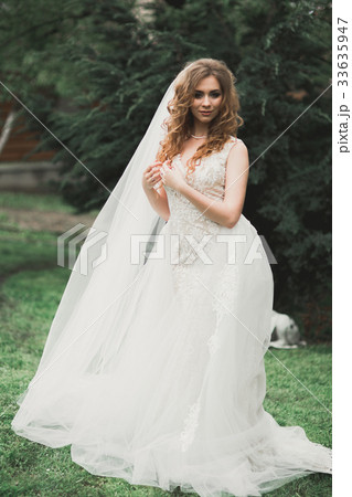 Bride. Beautiful young woman in the park on a warm 33635947