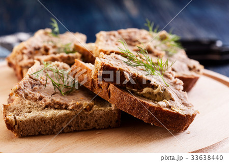 Slices of bread with baked pate Slices of bread with baked pate 33638440