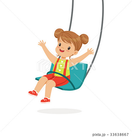 Cute little girl swinging on a swing, kid have a 33638667