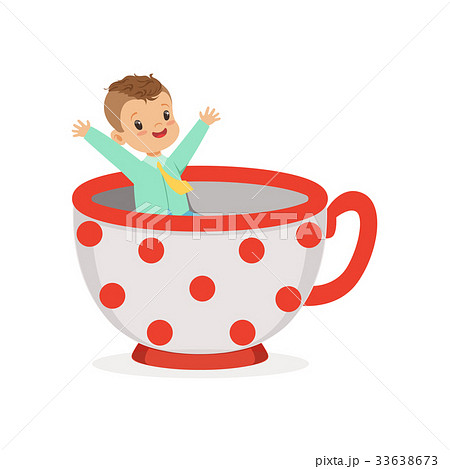 Cute little boy sitting in a cup, kid have a fun Cute little boy sitting in a cup, kid have a fun 33638673