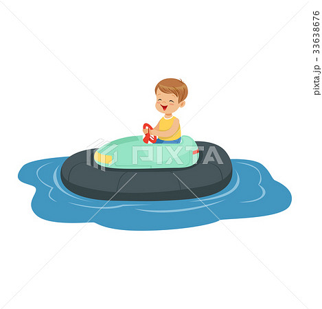 Cute little boy riding boat, kid have a fun in 33638676