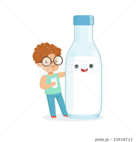 Cute redhead little boy and funny milk bottle with Cute redhead little boy and funny milk bottle with 33638713