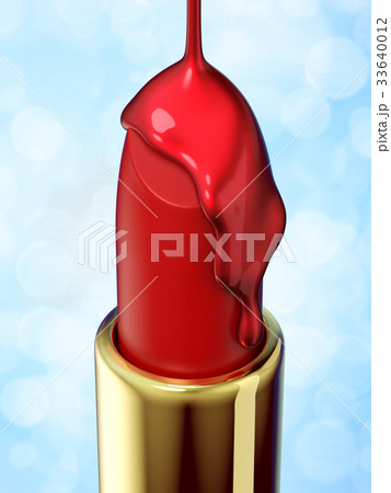 Red lipstick on blue bokeh background Red lipstick on blue bokeh background 33640012